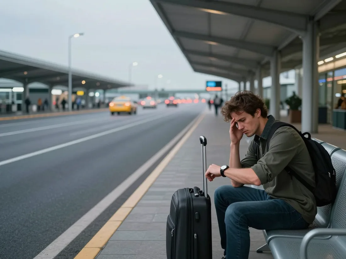 Tired traveler waiting at the airport