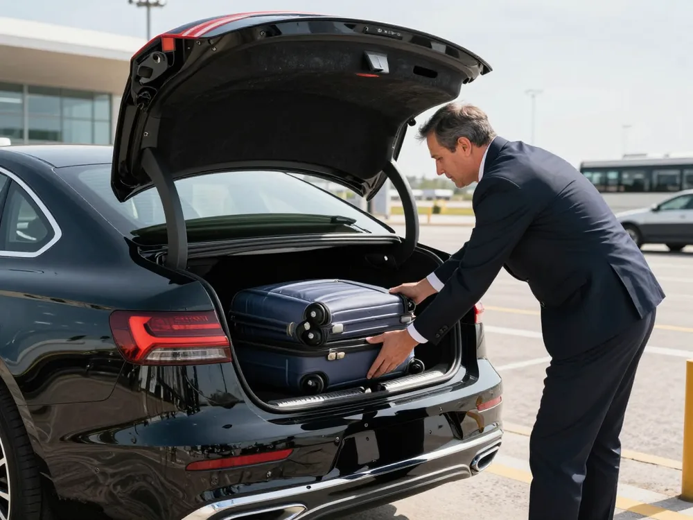 Driver loading a suitcase at Lisbon airport