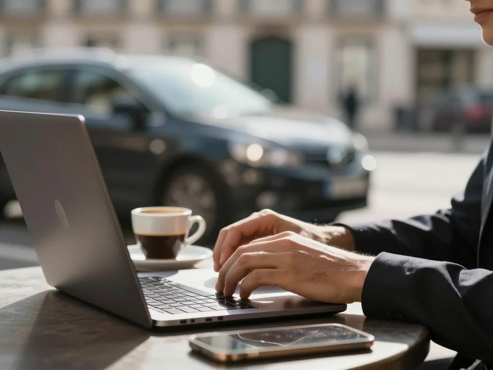 Hands entering a pickup address on a laptop