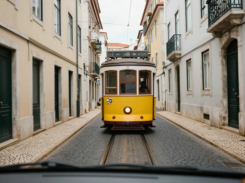 Driver navigating the narrow streets of Alfama