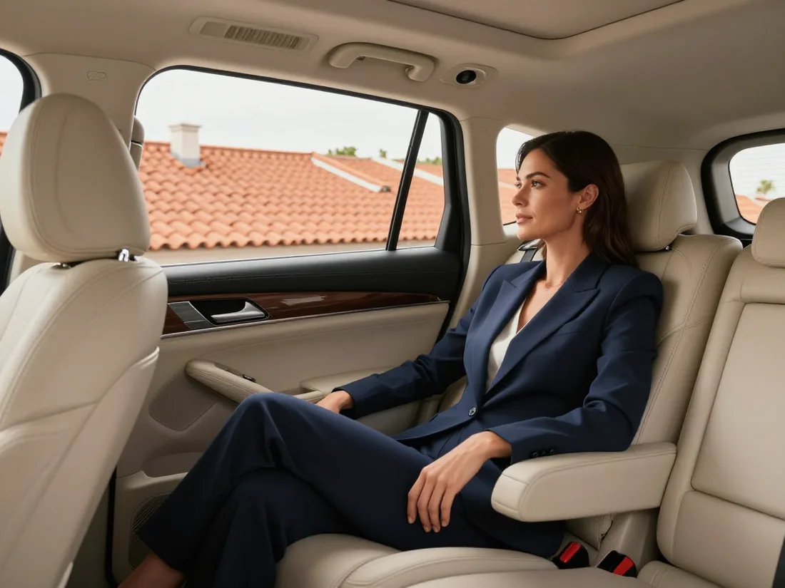 Passenger relaxing in an executive car in Lisbon