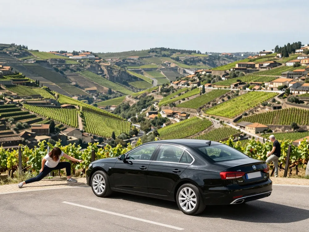Sedan parked at a Douro valley viewpoint