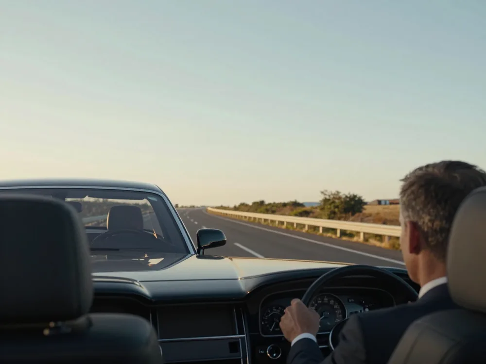 Driver at the wheel on an open motorway